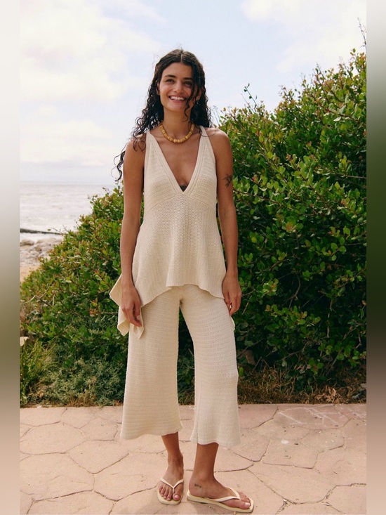 Free People Pants - Women’s Cream Knit V-Neck Jumpsuit Set